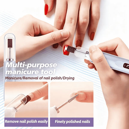 Cordless Nail Drill Electric Nail File Kit, Rechargeable Efile Set, Portable Acrylic Gel Nail Polish Remover Machine, Pedicure Manicure Tool, 11 Bits, 6 Sanding Bands, Salon Home