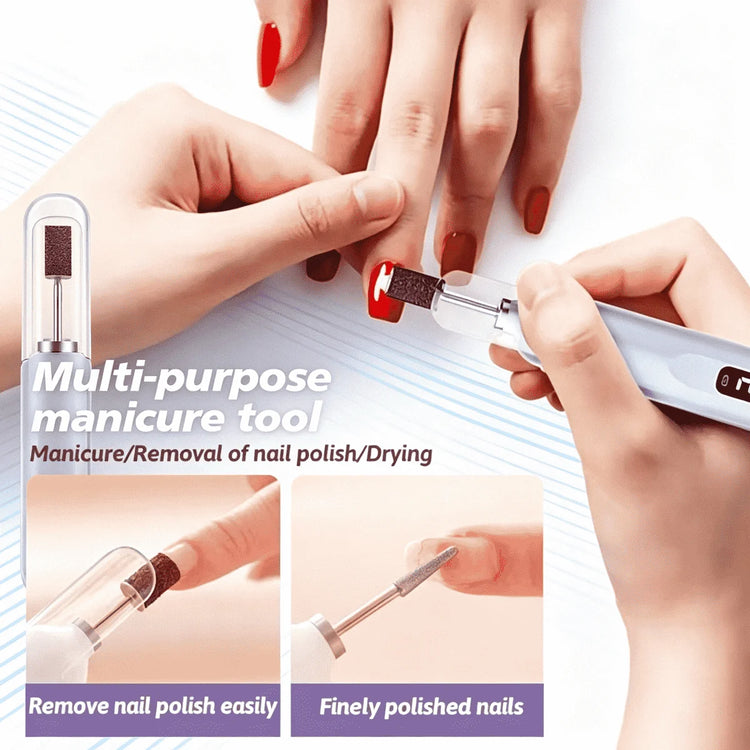 Cordless Nail Drill Electric Nail File Kit, Rechargeable Efile Set, Portable Acrylic Gel Nail Polish Remover Machine, Pedicure Manicure Tool, 11 Bits, 6 Sanding Bands, Salon Home