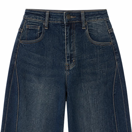 Dark Blue woman Jeans Balloon High Waist Panel Stitching Denim Loose Fit Loose Pockets Urban Streetwear Casual Look Trendy Fashion Outfits Daily Outlets FX5243-5