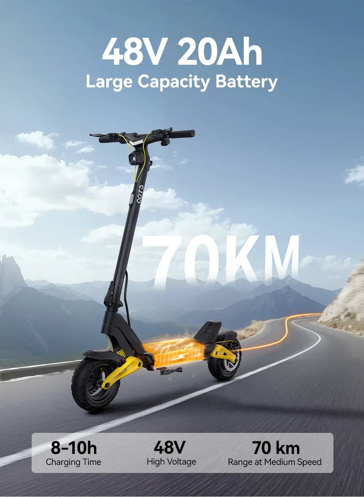 Monopattino Elettrico OOTD S10 10 Pollici con Bluetooth e APP, 1400W 48V 20AH, Velocità Massima 55KM/H, Autonomia 70km, Leggero, Doppia Sospensione