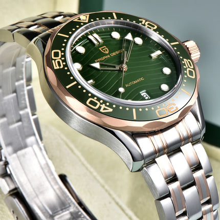 PAGANI DESIGN Orologio subacqueo automatico di lusso verde da uomo, Nuova collezione, Orologio meccanico MIYOTA 8215 da uomo, Spedizione locale