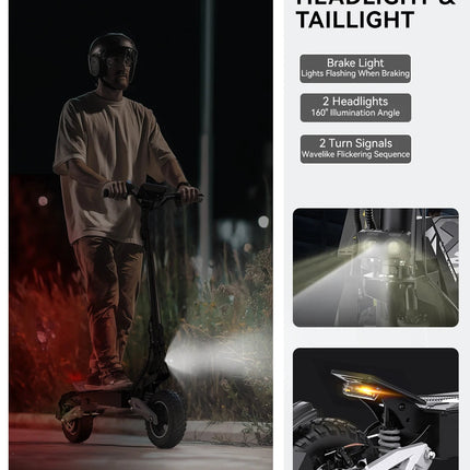 Monopattino Elettrico Pieghevole per Adulti OOTD T10, Motore Max 900W e Batteria 18Ah, Autonomia 45-60km, Ruote All-Terrain da 11 Pollici platinumshop