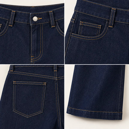 Women's High-Waisted Wide-Leg Raw Blue Jeans, Trendy Original Multi-Pocket Denim Pants, Flowy Fit That Enhances the Silhouette, Versatile Urban Casual Style, Durable Quality Fabric, Ideal for Everyday Outfits Yw-1192J