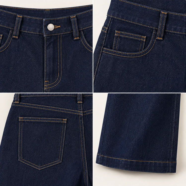 Women's High-Waisted Wide-Leg Raw Blue Jeans, Trendy Original Multi-Pocket Denim Pants, Flowy Fit That Enhances the Silhouette, Versatile Urban Casual Style, Durable Quality Fabric, Ideal for Everyday Outfits Yw-1192J