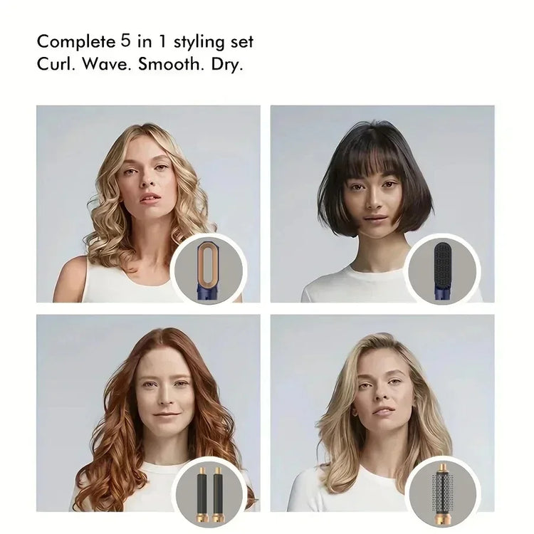 New 5-In-1 Electric Hair Dryer Styling Set  Home Styling Tools Curling Iron Hot Air Comb Straightener Multifunctional Hair Salon