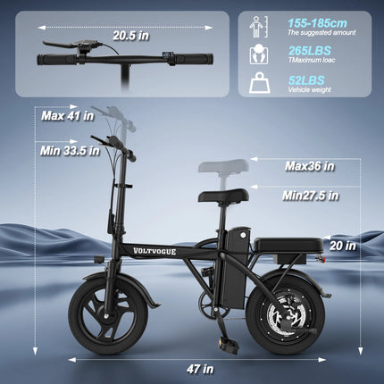 Bicicletta Elettrica a Due Ruote X14 500W 48V 9AH con Pneumatici Resistenti all'Usura, Velocità Massima di 35 km/h, Autonomia di 65 km e Capacità di Carico Massima di 120 kg, Ideale per Gite Genitore-Figlio (Disponibile in