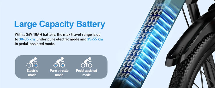 Bicicletta Elettrica Aairsk GT300 per Adulti, Batteria 36V10AH, 7 Velocità, con NFC, Pneumatici da 26 Pollici