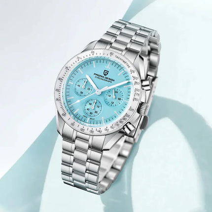 Nuovo Orologio da Uomo PAGANI DESIGN Ice Blue, Orologio al Quarzo di Lusso per Uomo, Cronografo da Polso con Vetro Zaffiro AR Luminoso, Spedizione Locale