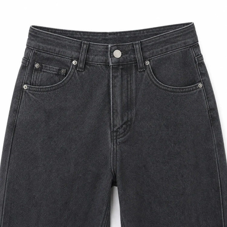 Women's High-Waisted Wide-Leg Jeans, Vintage Faded Dark Wash, Casual Streetwear Style, Elegant Modern Retro Style Pants, Flowy Cut That Elongates the Legs and Enhances the Silhouette, Comfortable Fit, Ideal for Outings Fx1338