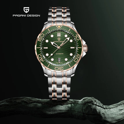 PAGANI DESIGN Orologio subacqueo automatico di lusso verde da uomo, Nuova collezione, Orologio meccanico MIYOTA 8215 da uomo, Spedizione locale
