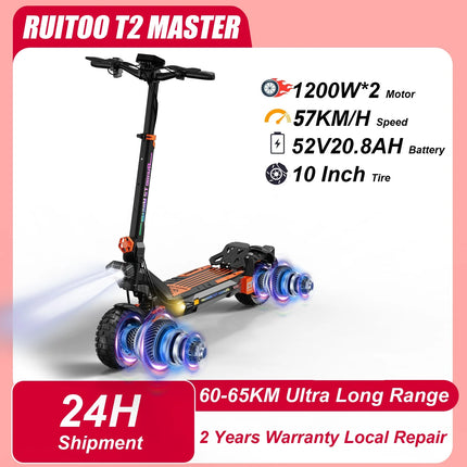 RUITOO T2 Master 2400W Scooter elettrico 52V Batteria Doppio motore Scooter elettrico fuoristrada 57KM/H 65KM Gamma di viaggio veloce Scooter