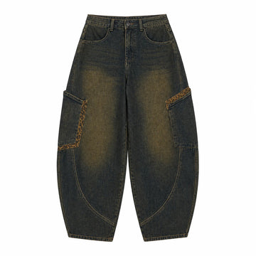 Women's Jeans Cargo Balloon High Waist Denim Blue Vintage Effect Details Leopard Pockets Big pants Streetwear Y2K for Urban Leisure Outings FX5355-1