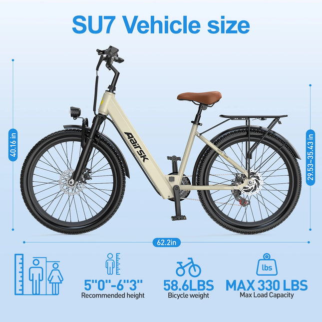 AAIRSK City Bicicletta Elettrica, Batteria 36V 13 Ah, 7 Velocità, Range fino a 60 km, NFC, Velocità