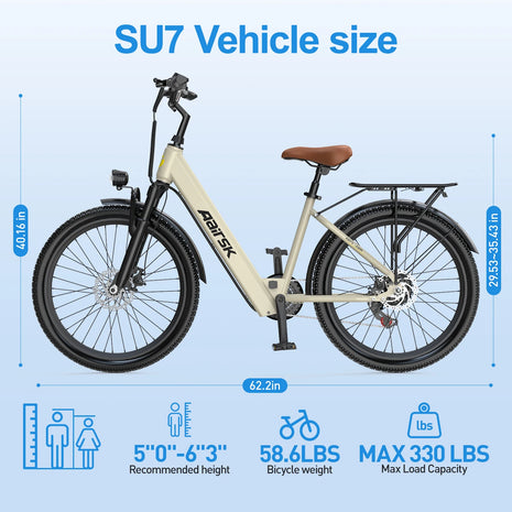 AAIRSK City Bicicletta Elettrica, Batteria 36V 13 Ah, 7 Velocità, Range fino a 60 km, NFC, Velocità
