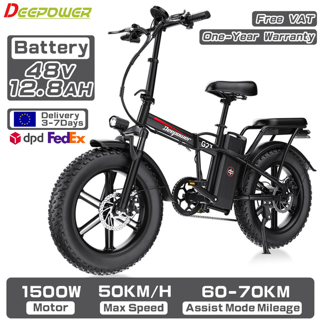 DEEPOWER G23 Folding Electric Bike for Adults, 90N·m High Torque Motor, LG 48V 35Ah Battery, Mechanical Disc Brakes, 20×4.0 Fat Tires, Long Range Off-Road E-Bike