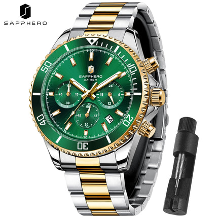 SAPPHERO Orologio Uomo Quarzo Lusso Cronografo Sport Acciaio Inossidabile Impermeabile 50M Data Luminoso Orologio Elegante Business