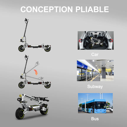 Ruitoo T3MAX Scooter elettrico Doppi motori 3200W 85 km Portata 75 km/h Velocità 60 V/28,6 Ah Motore Pneumatici fuoristrada da 10,5 pollici Pieghevoli