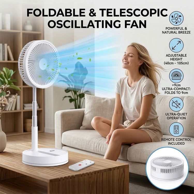 Ventilatore portatile pieghevole senza fili con telecomando, ventilatore da tavolo ricaricabile USB da 8000 mAh, 4 velocità del vento, funzionamento silenzioso, altezza regolabile, piccolo ventilatore da scrivania per casa,