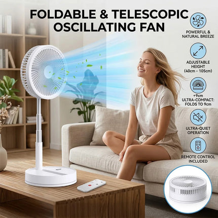 Ventilatore portatile pieghevole senza fili con telecomando, ventilatore da tavolo ricaricabile USB da 8000 mAh, 4 velocità del vento, funzionamento silenzioso, altezza regolabile, piccolo ventilatore da scrivania per casa,