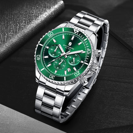 SAPPHERO Orologio Uomo Quarzo Lusso Cronografo Sport Acciaio Inossidabile Impermeabile 50M Data Luminoso Orologio Elegante Business