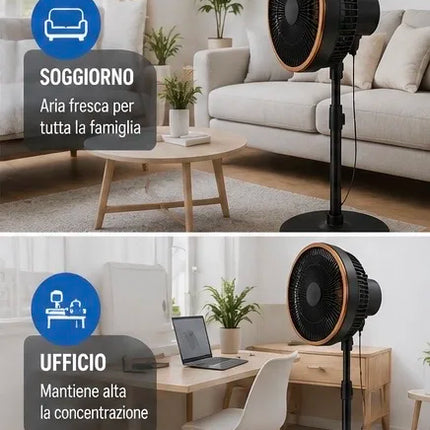 Ventilatore Turbo a Piantana 60W Ø35 cm – Oscillazione 180° e Altezza Regolabile 84-114 cm
