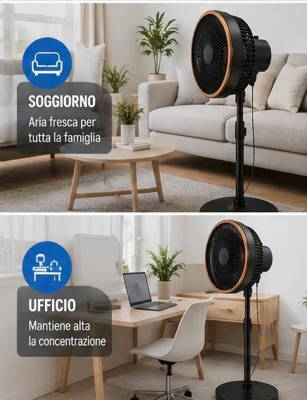 Ventilatore Turbo a Piantana 60W Ø35 cm – Oscillazione 180° e Altezza Regolabile 84-114 cm