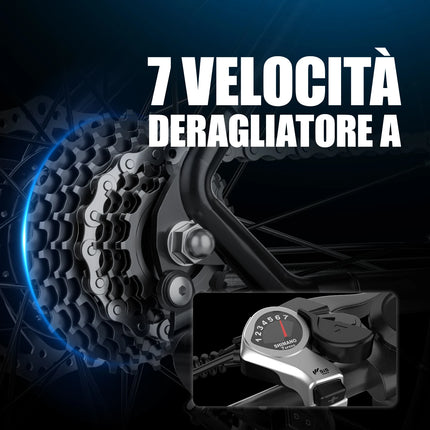 Bicicletta elettrica Aairsk Q7 con motore da 250W, batteria rimovibile da 36V 10Ah, velocità massima di 25 km/h, doppia sospensione e autonomia da 45 a 75 km per carica. Bicicletta elettrica per adulti.