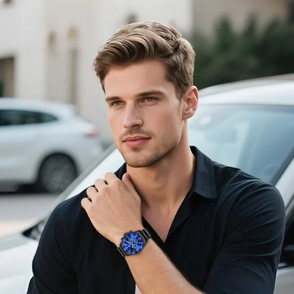 SAPPHERO Orologio Uomo Quarzo Lusso Cronografo Sport Acciaio Inossidabile Impermeabile 50M Data Luminoso Orologio Elegante Business