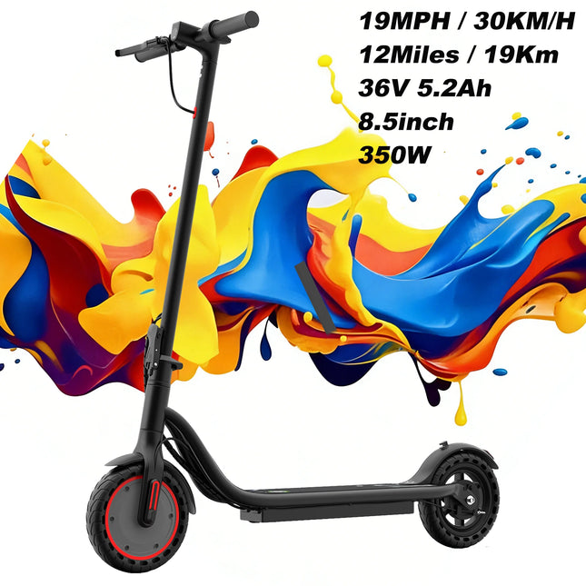 EU Stock Foldable Portable 350W Electric Scooter 19MPH Max Speed 12 Miles Long Range 36V5.2AH Battery Three Speed Adjustment App Control Max Load 120Kg 8.5 Inch Solid Rubber Tire IPX4 Waterproof For Daily City Commuting