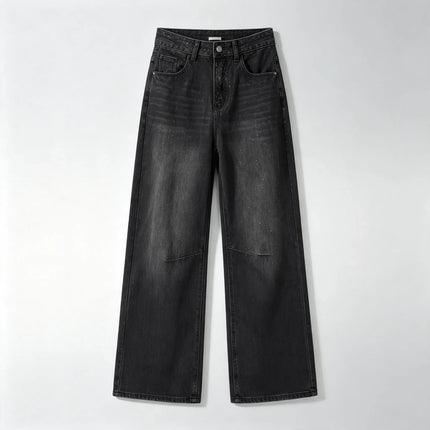 Women's Jeans High Waist Wide Leg Black With Glitter Effect Denim Detail Vintage Wash Side Seams, Large Comfortable Streetwear pants Ideal For Casual Outing And Urban Looks Soft Non-Stringing Fabric YW-1842