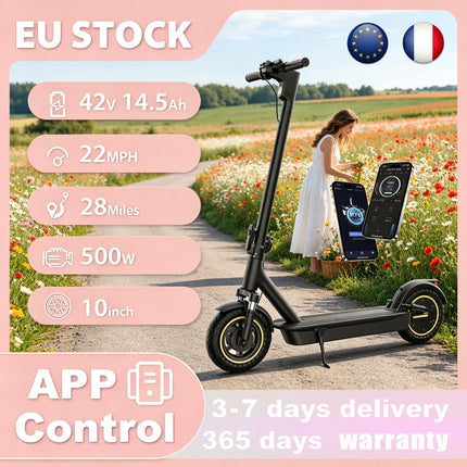Monopattino Elettrico da 500W con Stock EU, Velocità Massima di 35 km/h, Autonomia Fino a 45 km, Freni Doppi e Design Completamente Impermeabile, Dotato di Pneumatici da 10 Pollici – Perfetto per Ragazzi che Amano le Avven