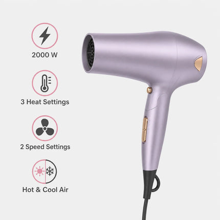 Professional Foldable Travel Hair Dryer 2000W, 3 Temperature and 2 Speed Levels, Hot and Cold Air, Compact Ergonomic Design, 220-240V Voltage for Home and Vacation, Model G-608