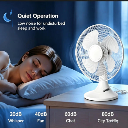 Ventilatore da tavolo elettrico con 3 velocità, silenzioso, 30 °   Inclinabile °   Protezione in rete sicura, a basso consumo energetico, per camera da letto, ufficio e stanza