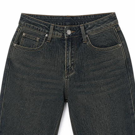 Women's Jeans Big Leg High Waist Denim Blue-Black Wash Vintage Effect Texture Used Thin pants Casual Streetwear For Urban Outing and Daily Look FX563-1