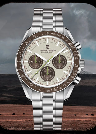 Nuovo Orologio da Uomo PAGANI DESIGN Moon Tan 2026, Orologio al Quarzo di Lusso con Vetro Zaffiro AR, Cronografo Impermeabile, Spedizione Locale