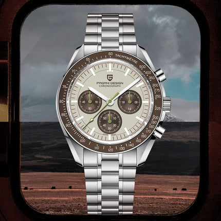 Nuovo Orologio da Uomo PAGANI DESIGN Moon Tan 2026, Orologio al Quarzo di Lusso con Vetro Zaffiro AR, Cronografo Impermeabile, Spedizione Locale