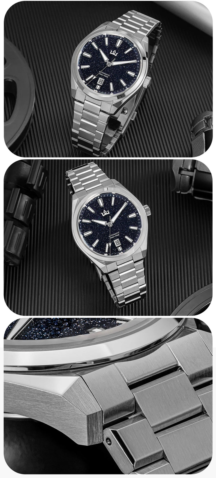 ADDIESKIN K010 Men's Automatic Watch Natural Stone Dial Tiger Eye Turquoise Goldstone Sapphire Crystal Miyota 9015 BGW9 Luminous