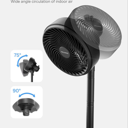 Ventilatore da pavimento con circolatore d'aria regolabile in altezza MIDEA PELONIS, 5 pale, 75 °   verticale e a 90 gradi °   Ventilatore orizzontale girevole 4-in-1 da tavolo e da pavimento con base robusta per soggiorno,