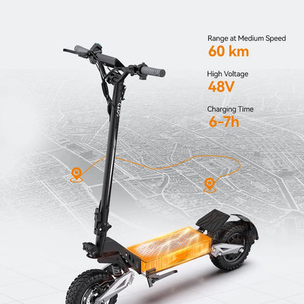 Monopattino Elettrico Pieghevole per Adulti OOTD T10, Motore Max 900W e Batteria 18Ah, Autonomia 45-60km, Ruote All-Terrain da 11 Pollici platinumshop