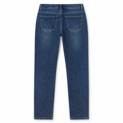 Skinny Women's Jeans High Waist with Blurred Rhinestones on the ankles, Dark Blue Denim Casual Wash, Glamorous Tight pants for Going Out and Party, XS‑XL Selling Individually FX5024