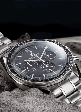 2026 Nuovi PAGANI DESIGN Uomo Luna orologi di lusso orologio al quarzo Uomo nero Automatico Data Velocità Cronografo impermeabile in acciaio inox Wristwathch Spedito localmente in Europa