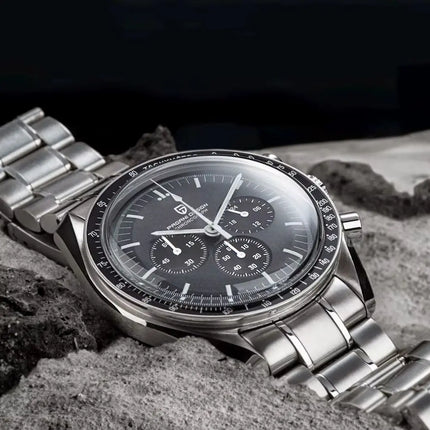 2026 Nuovi PAGANI DESIGN Uomo Luna orologi di lusso orologio al quarzo Uomo nero Automatico Data Velocità Cronografo impermeabile in acciaio inox Wristwathch Spedito localmente in Europa
