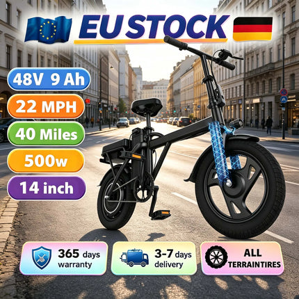 Bicicletta Elettrica a Due Ruote X14 500W 48V 9AH con Pneumatici Resistenti all'Usura, Velocità Massima di 35 km/h, Autonomia di 65 km e Capacità di Carico Massima di 120 kg, Ideale per Gite Genitore-Figlio (Disponibile in