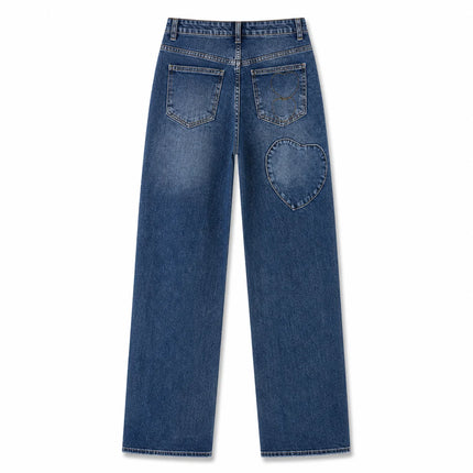 Women's Jeans Wide Waist High Waist Denim Blue Washed Embroidery Heart Embroidery pants Style Y2K Streetwear Glam Casual For City Outings And Leisure FX5432