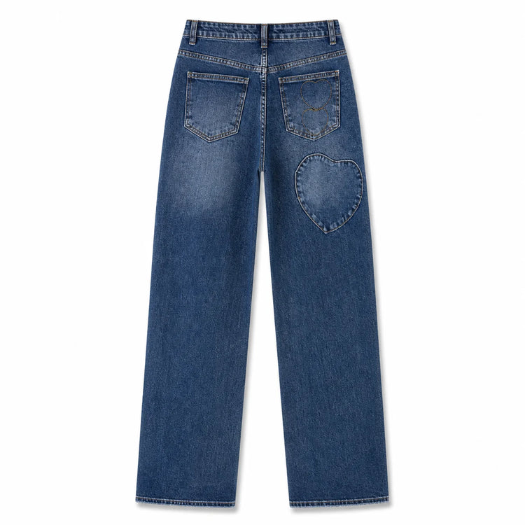 Women's Jeans Wide Waist High Waist Denim Blue Washed Embroidery Heart Embroidery pants Style Y2K Streetwear Glam Casual For City Outings And Leisure FX5432