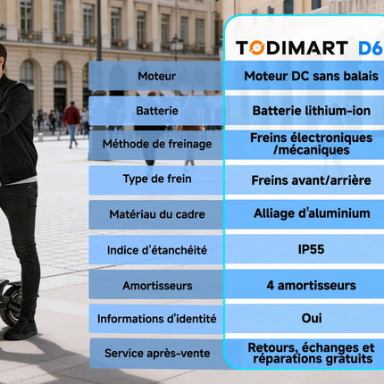 Monopattini elettrici Todimart D6 con motore da 500W (800W di picco), 48V 13Ah, velocità massima 45 km/h, autonomia 40-60 km, pieghevole, pneumatici da 10 pollici