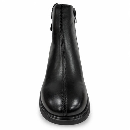 Bel Chou's EX135-51 Women's Black Block Heel Ankle Boots with Inner Zip and Decorative Button