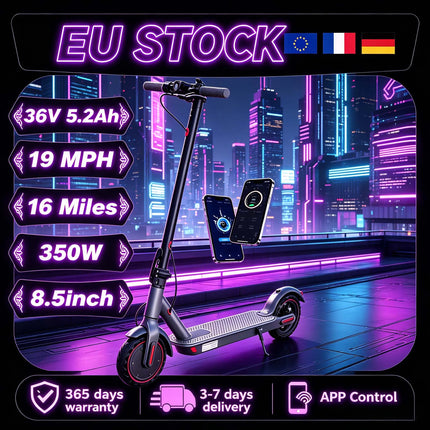 Monopattino Elettrico 350W con Velocità Massima di 30 km/h e Autonomia Fino a 32 km, Disponibile in Magazzino UE, con Pneumatici Solidi Antiscivolo da 8,5 Pollici e Luci LED per una Guida Notturna Più Sicura, Monopattino El