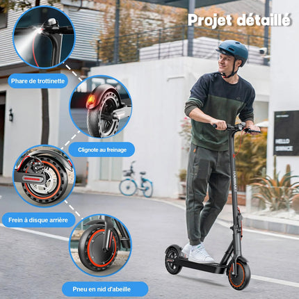 Scooter elettrico per adulti T3 36V 10,4Ah, fila 20-30 km, 350 W, controllo intelligente dell'app, scooter elettrico da 8,5 pollici, velocità massima 25 km/