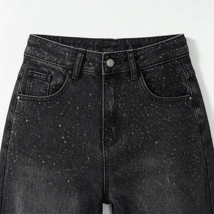 Women's Jeans High Waist Wide Leg Black With Glitter Effect Denim Detail Vintage Wash Side Seams, Large Comfortable Streetwear pants Ideal For Casual Outing And Urban Looks Soft Non-Stringing Fabric YW-1842